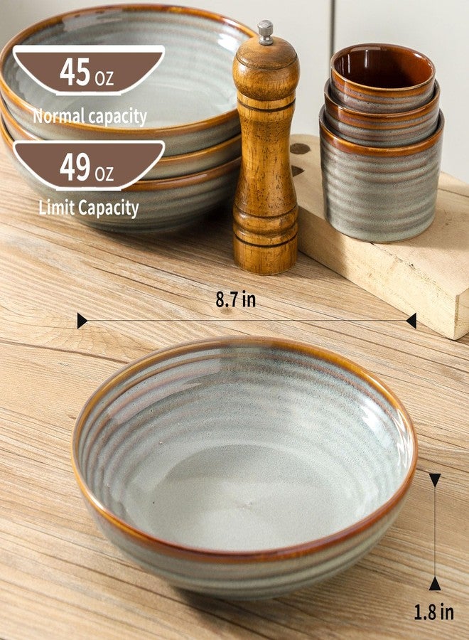 Hasense Pasta Bowls Set of 4, 32 Ounce Ceramic Serving Bowls for Kitchen, 8.7 Inch Shallow Serving Dishes for Salad, Pasta, Soup, Dishwasher & Microwave Safe, Light Grey - Image 2
