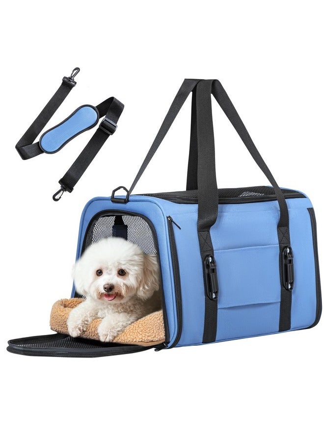 Petsfit Petsfit Small Dog Carrier for Puppy,19X12X12 Pet Travel Carrier Up to 20lb,Large Cat Carrier with Patented Car Buckle,Locking Zipper and Washable Fleece Pad,Blue  - Image 1