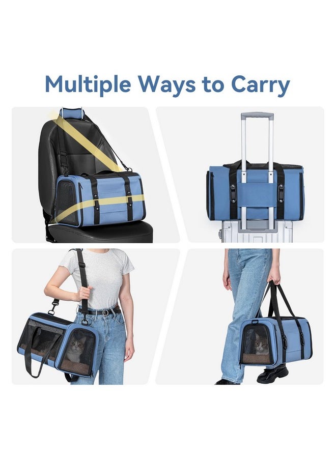 Petsfit Petsfit Small Dog Carrier for Puppy,19X12X12 Pet Travel Carrier Up to 20lb,Large Cat Carrier with Patented Car Buckle,Locking Zipper and Washable Fleece Pad,Blue  - Image 4