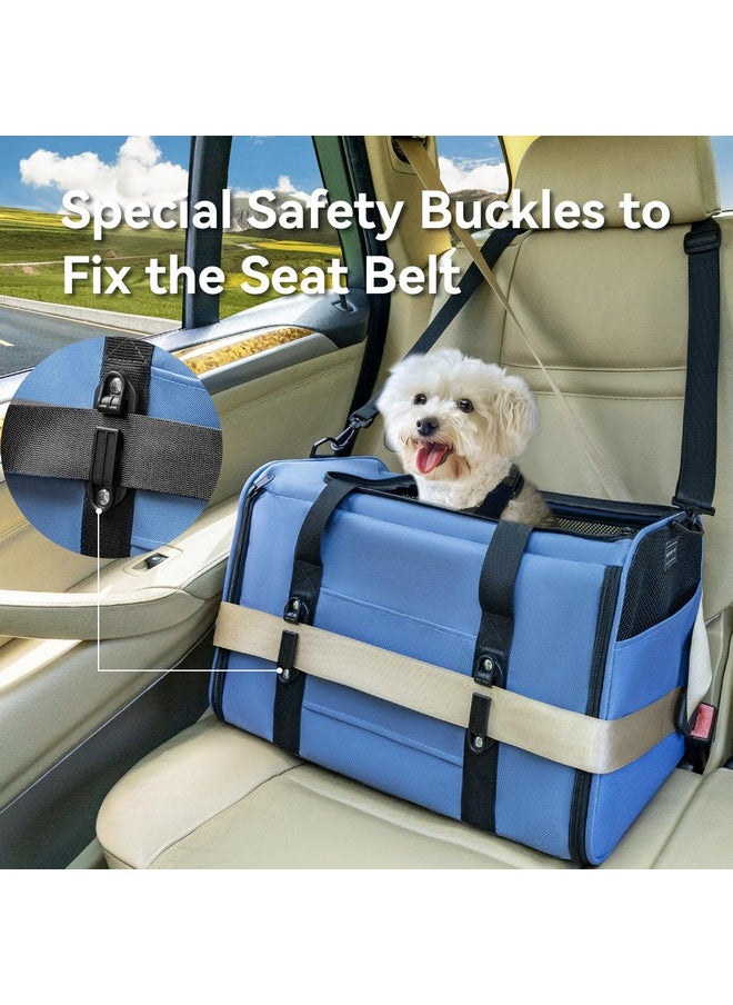 Petsfit Petsfit Small Dog Carrier for Puppy,19X12X12 Pet Travel Carrier Up to 20lb,Large Cat Carrier with Patented Car Buckle,Locking Zipper and Washable Fleece Pad,Blue  - Image 3