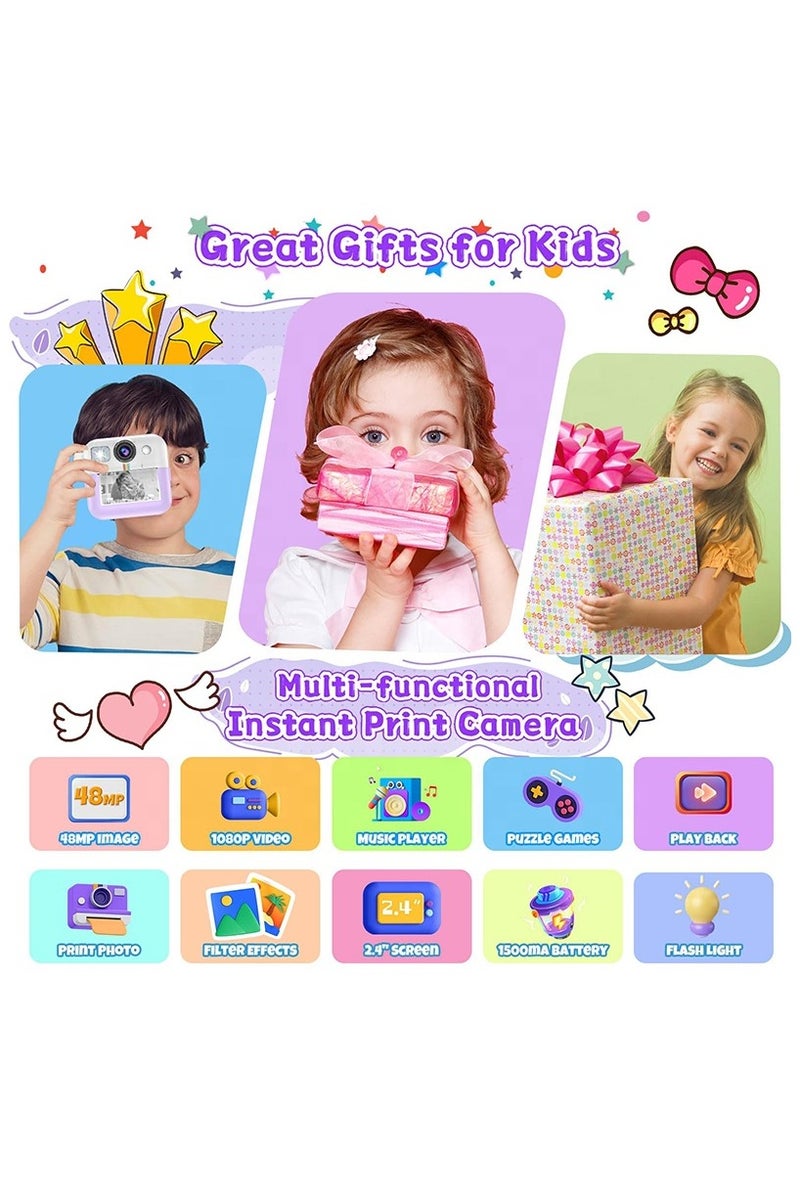 BlueFire Kids Instant Print Camera 1080p HD – Mini Selfie Camera with 2.4" Touch Screen, Thermal Instant Print, Full HD Video, LED Flash, Waterproof & Shockproof – Fun Toy Camera with 32GB SD Card - Image 4