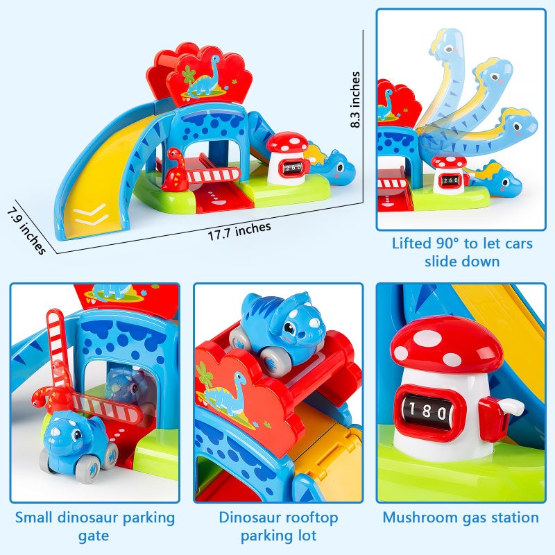 LACCHOUFEE Dinosaur Car Ramp Toy for Toddlers 1-3, Drop & Go Ramp Racer with 4 Mini Cars, Educational Toy for 1 2 Year Old Boys Girls, First Birthday Gift - Image 5