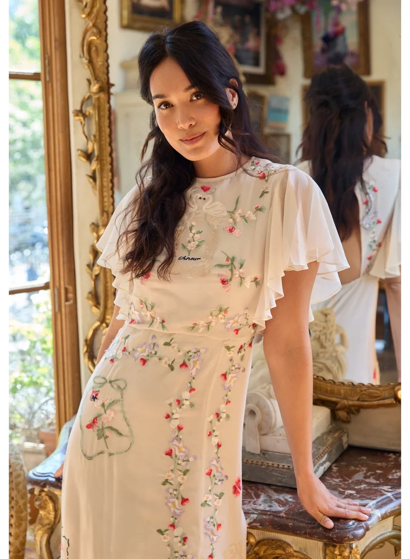 Hope & Ivy Embroidered Waterfall Sleeve Maxi Dress With Slit Skirt