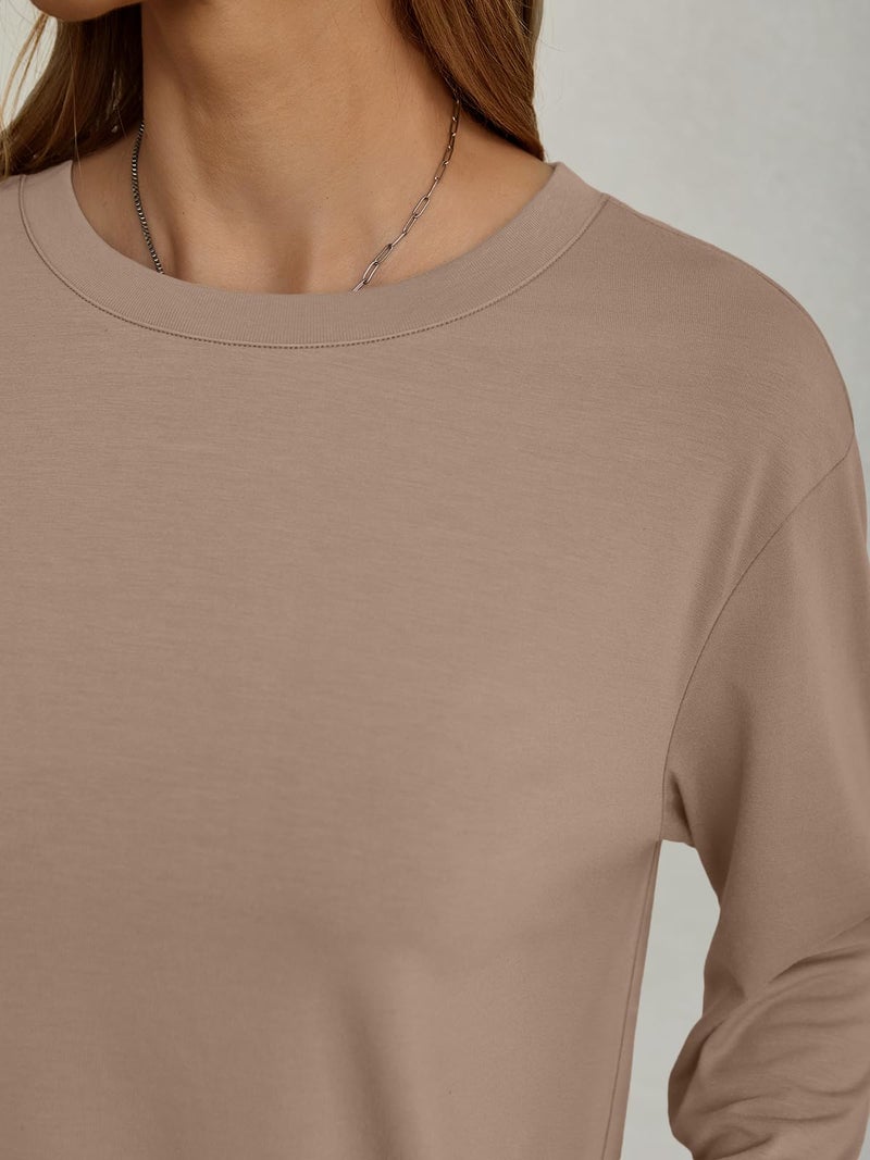 AUTOMET Women's Oversized Long Sleeve Shirts Fall Trendy Tops Tee Fashion Gym Tshirts Baggy Basic Casual Loose Fit Workout Y2k Clothes Khaki M - Image 5