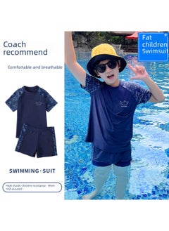 Generic Chubby Boys Swimsuit Boys' Plus Size Split Teenager Chubby Boys Children Swimsuit Set-Color:23005 Fat Children Shark (including The Same Swimming Cap)-Size:L (suitable For 25.00 Kg-40.00 Kg  - Image 2