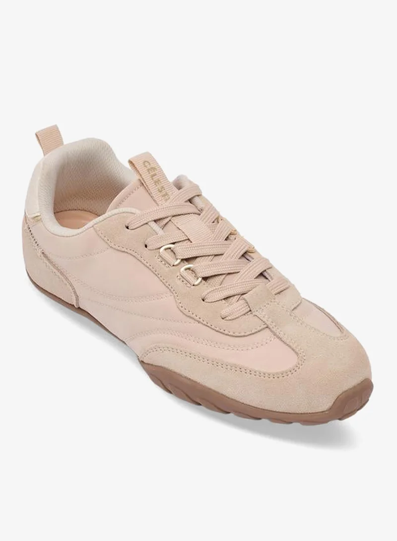 Celeste BEIGE Women Panelled Lace-Up Ankle Sneakers for Women | Best Price UAE