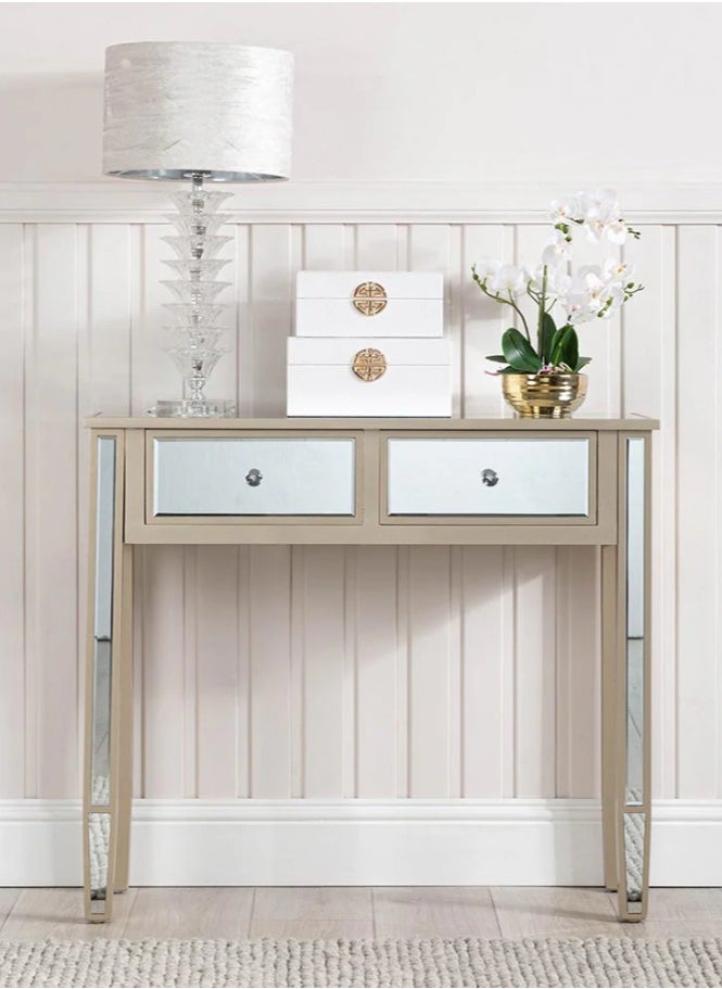 VANITY LIVING VANITY LIVING Luxurious Treviso Gold Mirrored Console Table - Elegant and Modern Entryway or Living Room Accent - Sleek Design with Reflective Gold Finish, Perfect for Stylish Home Decor and Display  - Image 1