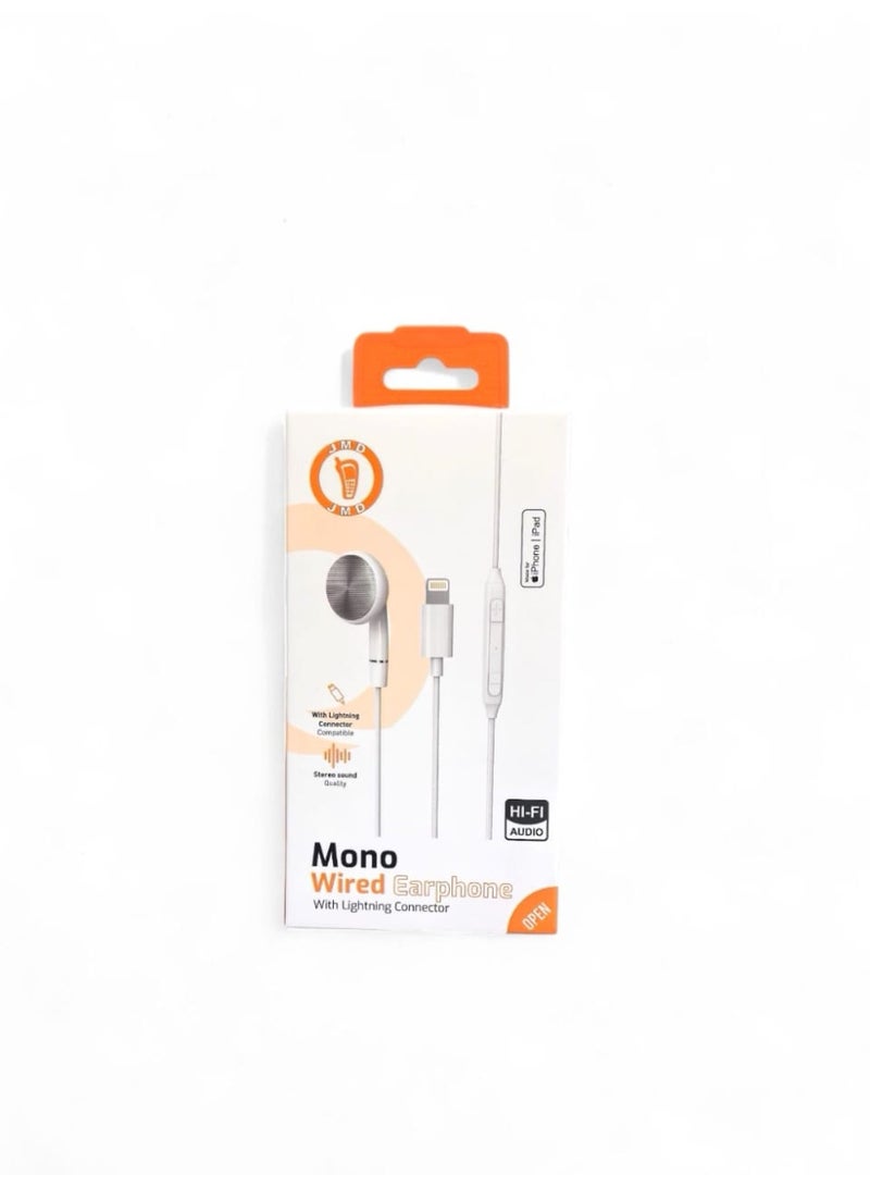 Mono Lightning Wired Earphone – In-Ear Headset for iPhone and Ipad with Built-in Microphone, Clear Sound, Noise Isolation & Lightweight Design - Image 1