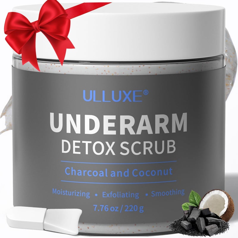 ulluxe Charcoal Underarm Body Scrub for Odor Control, Dark Armpits Spots Remover, Armpit Detox & Bikini Area Body Exfoliator, Exfoliating Moisturizing Natural Deodorant Scrub for Women & Men, 7.7 Oz - Image 1
