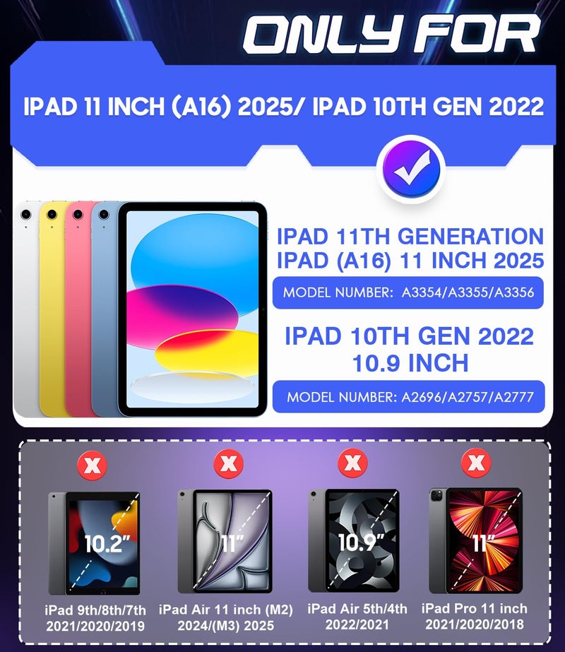 Cantis Case for iPad 11-inch (A16) 2025/ iPad 10th Generation 2022 (10.9 inch), Shockproof Cover 10th Generation with Pencil Holder & Kickstand, Black+Blue - Image 2