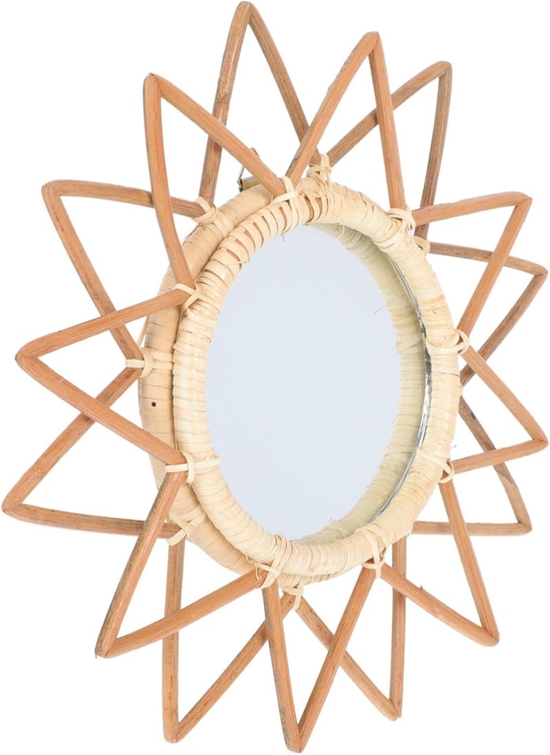 VOSAREA Chic Decorative Hanging Makeup Mirror Rattan Woven Vintage Wall Mirror for Living Room - Image 1