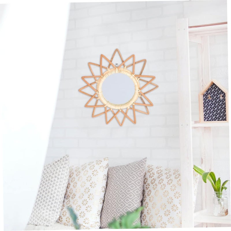 VOSAREA Chic Decorative Hanging Makeup Mirror Rattan Woven Vintage Wall Mirror for Living Room - Image 4