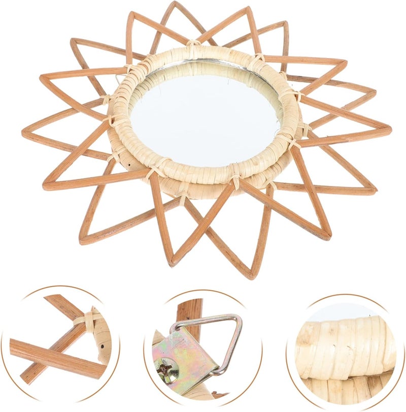 VOSAREA Chic Decorative Hanging Makeup Mirror Rattan Woven Vintage Wall Mirror for Living Room - Image 3