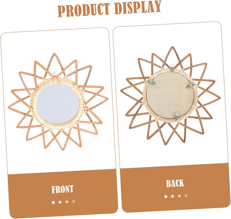 VOSAREA Chic Decorative Hanging Makeup Mirror Rattan Woven Vintage Wall Mirror for Living Room - Image 2