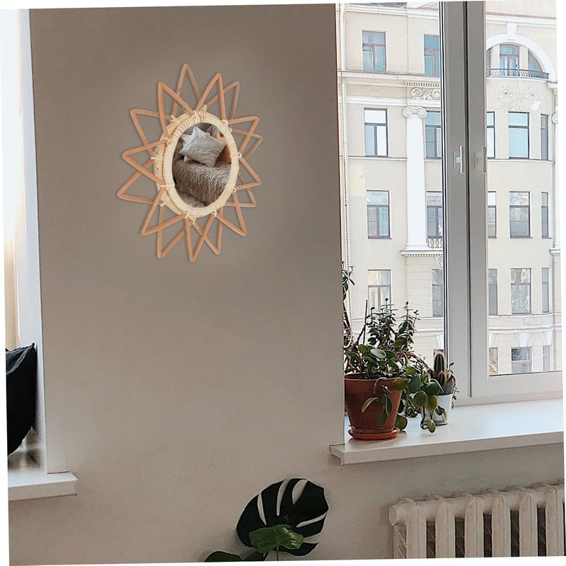 VOSAREA Chic Decorative Hanging Makeup Mirror Rattan Woven Vintage Wall Mirror for Living Room - Image 5