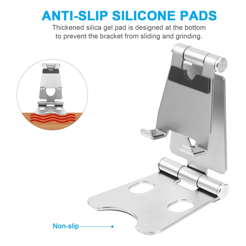 Silver Aluminium Alloy Mini Folding Phone Holder Tablet Stand Portable Desk Rack - Image 4