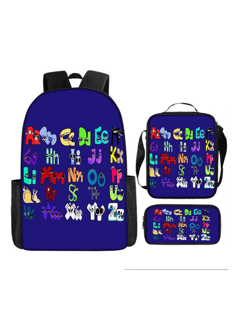 Student large capacity backpack cartoon backpack shoulder bag shoulder bag pencil case three piece set - Image 1
