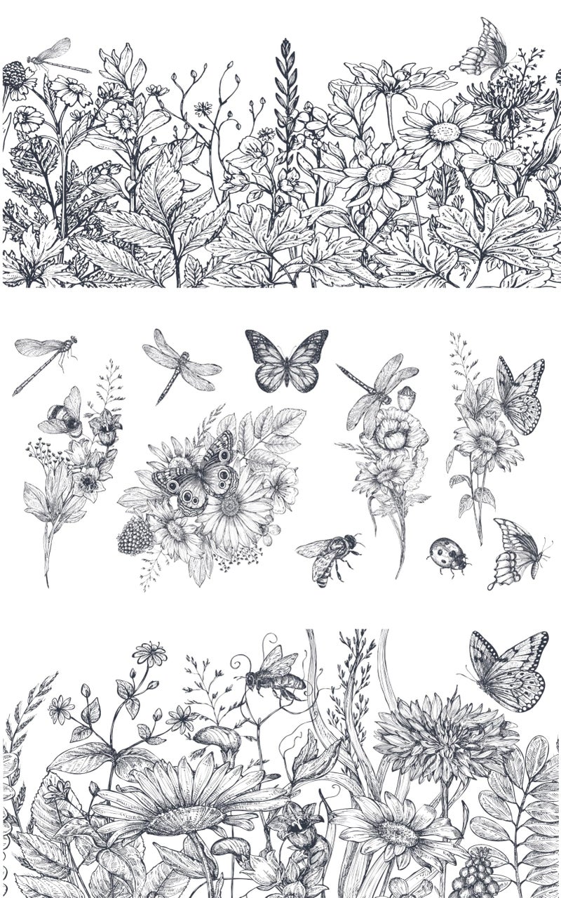 Thymeless Designs Rub on Transfers for Crafts and Furniture | 3 Design Sheets 6â€x 12â€ | Home Decor Transfers | Furniture and Craft Decals | by Thymeless Designs (Midnight Meadow) - Image 1
