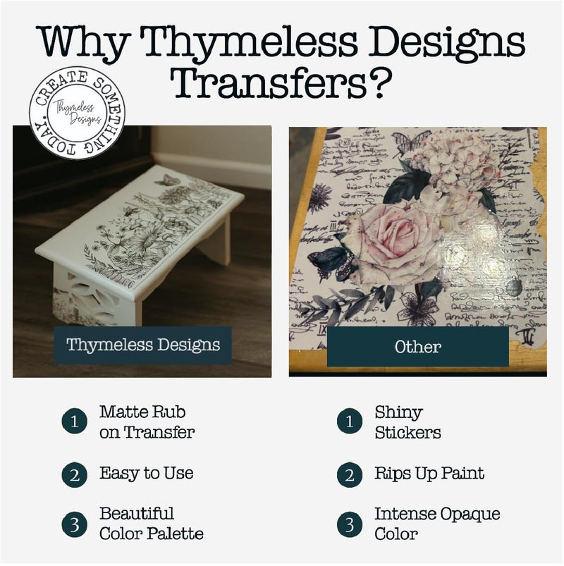 Thymeless Designs Rub on Transfers for Crafts and Furniture | 3 Design Sheets 6â€x 12â€ | Home Decor Transfers | Furniture and Craft Decals | by Thymeless Designs (Midnight Meadow) - Image 2