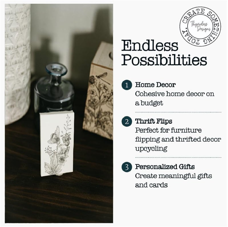 Thymeless Designs Rub on Transfers for Crafts and Furniture | 3 Design Sheets 6â€x 12â€ | Home Decor Transfers | Furniture and Craft Decals | by Thymeless Designs (Midnight Meadow) - Image 5