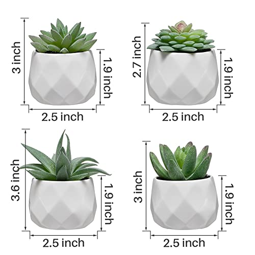 CADNLY Fake Succulent Plant Set - Artificial Plants for Women Desk - Realistic Faux Succulents in Ceramic Pots - Mini Green Decor for Bedroom Bathroom Office Shelf 4 Pack - Image 4