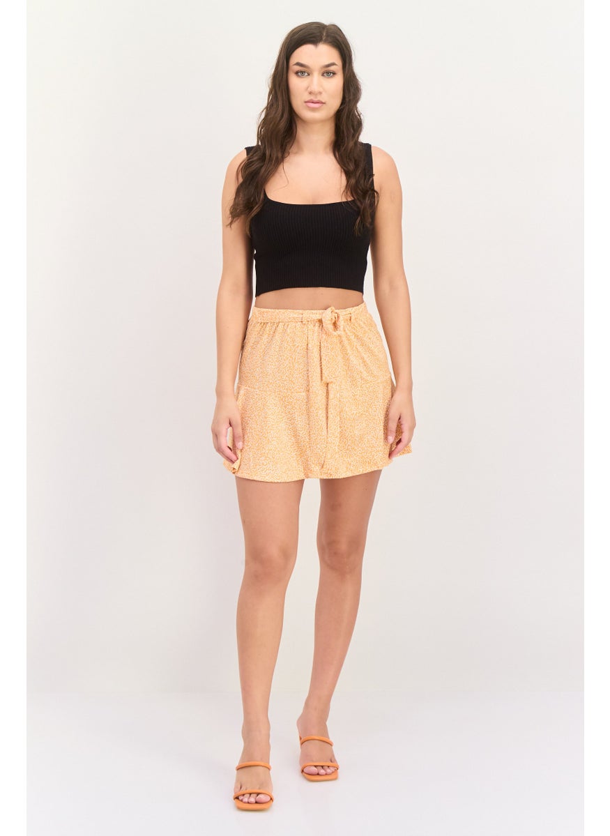 Lefties Women Allover Print Mini Skirt, Orange  - Image 4