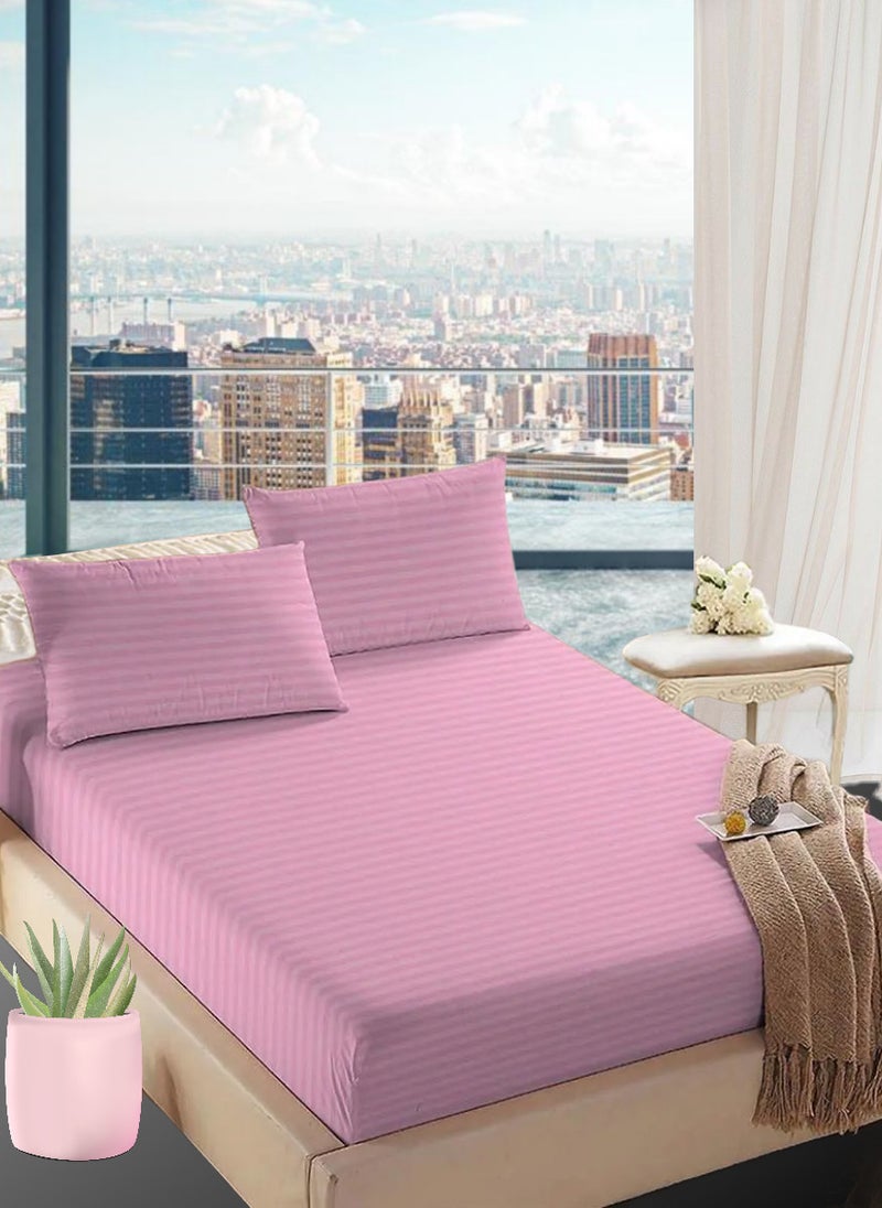 Blueberry Faded Pink Striped King Bed Sheet Sets Cotton 3 Piece Set Deep Pocket 200x200+20cm - Image 1