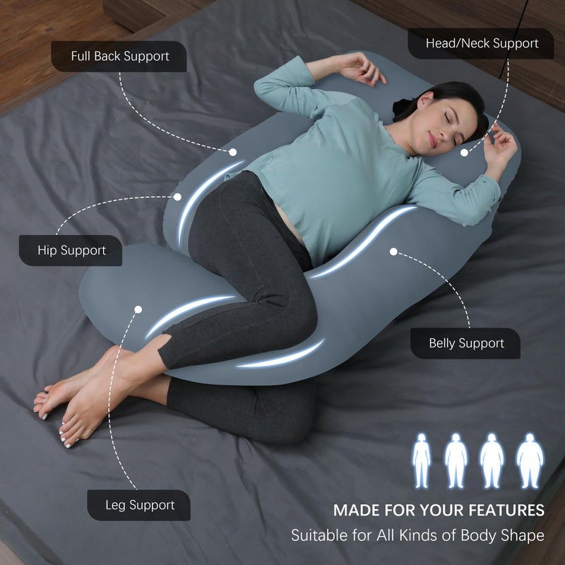 MOON PARK Pregnancy Pillows for Sleeping - U Shaped Full Body Maternity Pillow with Removable Cover - Support for Back, Legs, Belly, Hips - 57 Inch - Grey - Cooling Cover - Image 2