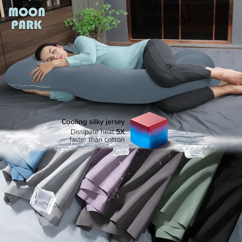 MOON PARK Pregnancy Pillows for Sleeping - U Shaped Full Body Maternity Pillow with Removable Cover - Support for Back, Legs, Belly, Hips - 57 Inch - Grey - Cooling Cover - Image 3