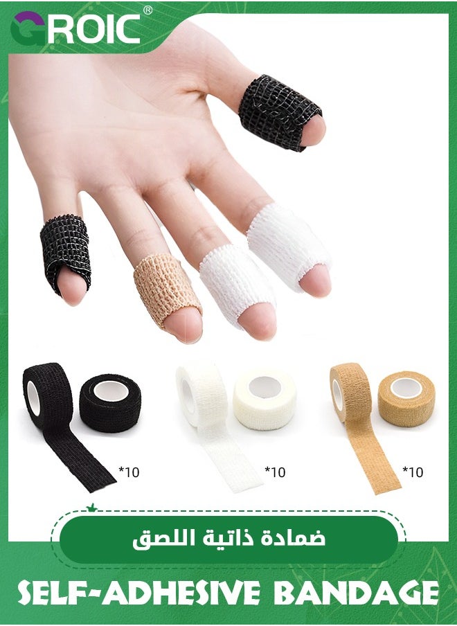 GROIC 30 Pack Athletic Self Adhesive Bandage Wrap Breathable Cohesive Bandage Elastic Tape, Easy Tear First Aid Tape for Wrist, Ankle, Sprains and Swelling(2.5 cm*4.5 m Per Roll, ,White, Black, Complexion)  - Image 1