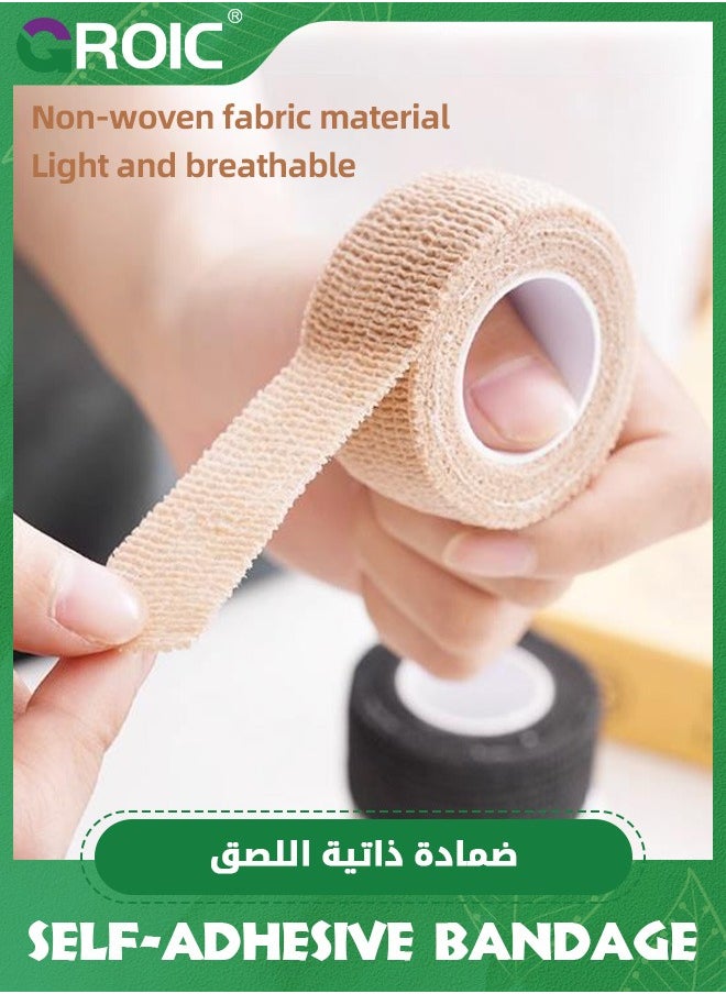 GROIC 30 Pack Athletic Self Adhesive Bandage Wrap Breathable Cohesive Bandage Elastic Tape, Easy Tear First Aid Tape for Wrist, Ankle, Sprains and Swelling(2.5 cm*4.5 m Per Roll, ,White, Black, Complexion)  - Image 4
