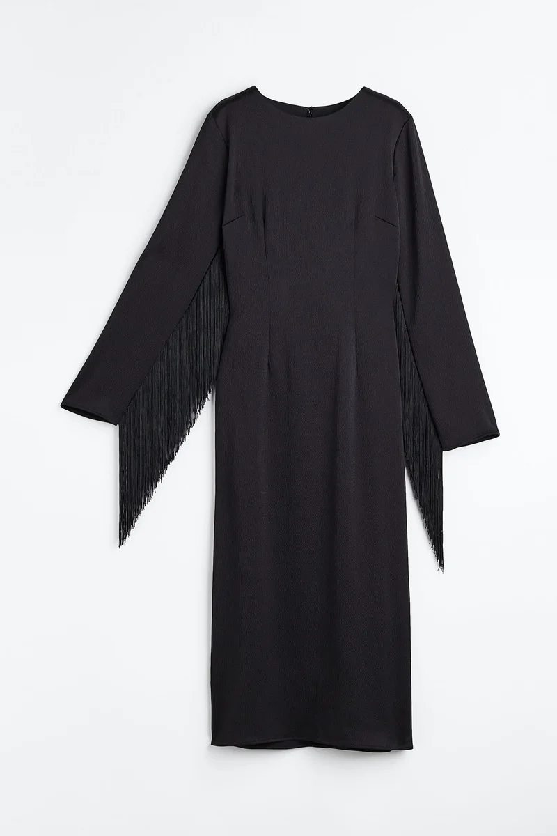 H&M Fringe-trimmed satin dress