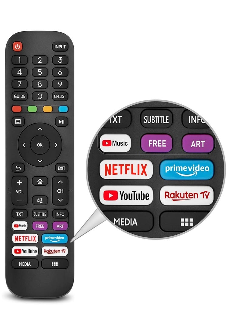 New Replacement Remote Control, Remote Control Fit, Universal Remote Control Compatible with -VIDAA-TV-Remote, New Upgraded Infrared Remote Control EN2G30H,with Netflix, Prime Video