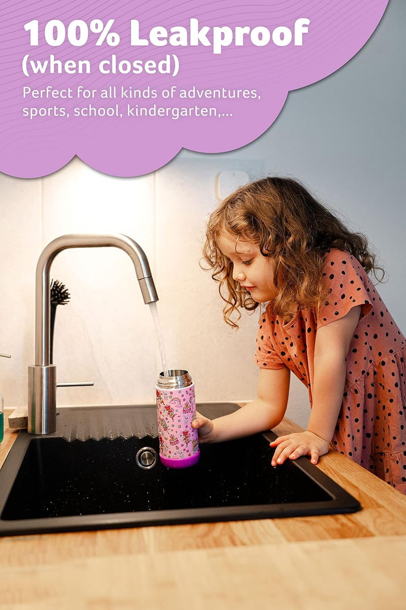 Jarlson® Kids Water Bottle CHARLI [12OZ] - Stainless Steel Thermo Bottle with Straw - Insulated, Spill Proof Waterbottle for School & Sports - Thermo Tumbler for Boys & Girls (Princess) - Image 5