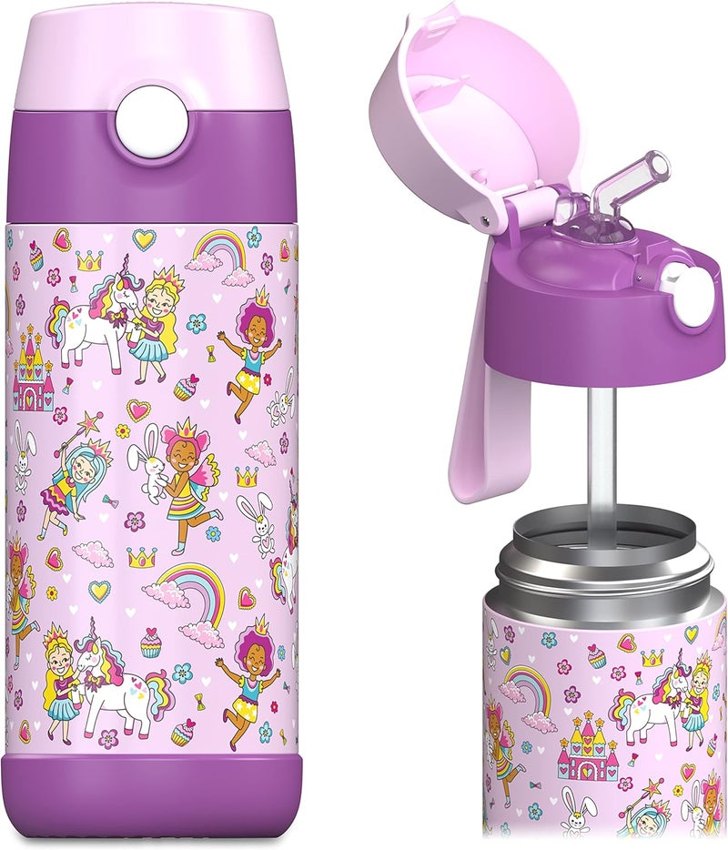Jarlson® Kids Water Bottle CHARLI [12OZ] - Stainless Steel Thermo Bottle with Straw - Insulated, Spill Proof Waterbottle for School & Sports - Thermo Tumbler for Boys & Girls (Princess) - Image 1