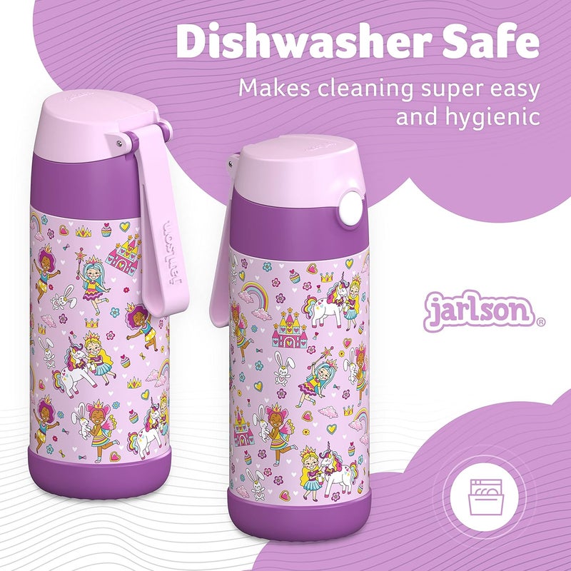 Jarlson® Kids Water Bottle CHARLI [12OZ] - Stainless Steel Thermo Bottle with Straw - Insulated, Spill Proof Waterbottle for School & Sports - Thermo Tumbler for Boys & Girls (Princess) - Image 4