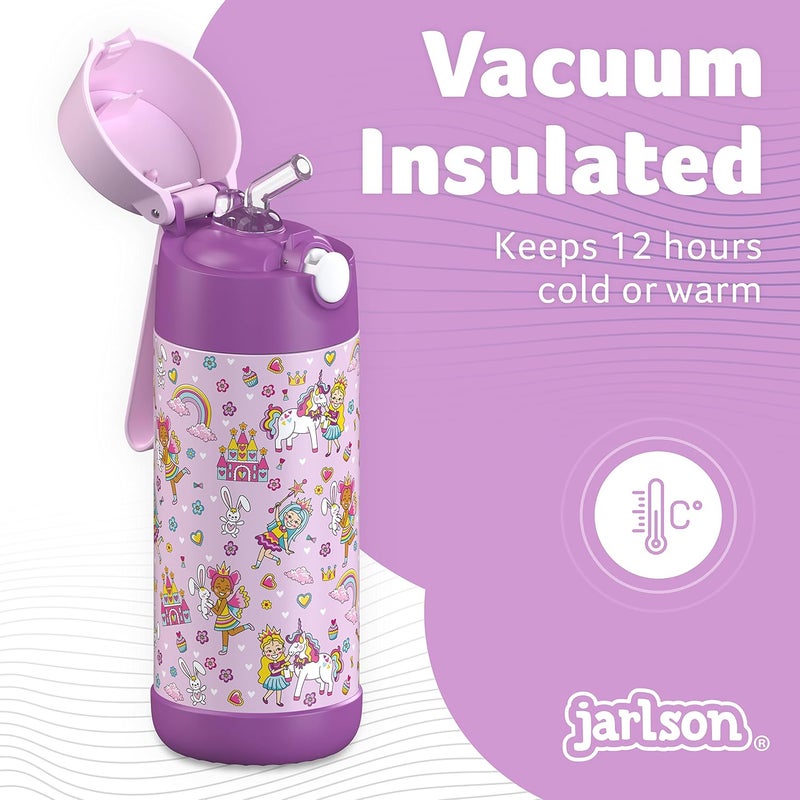 Jarlson® Kids Water Bottle CHARLI [12OZ] - Stainless Steel Thermo Bottle with Straw - Insulated, Spill Proof Waterbottle for School & Sports - Thermo Tumbler for Boys & Girls (Princess) - Image 2