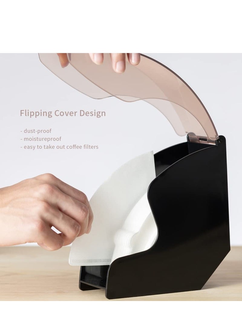 Coffee Filter Holder Storage Coffee Filter Paper Dispenser Rack with Dustproof Cover for V60 and Cone Coffee Filters - Image 2
