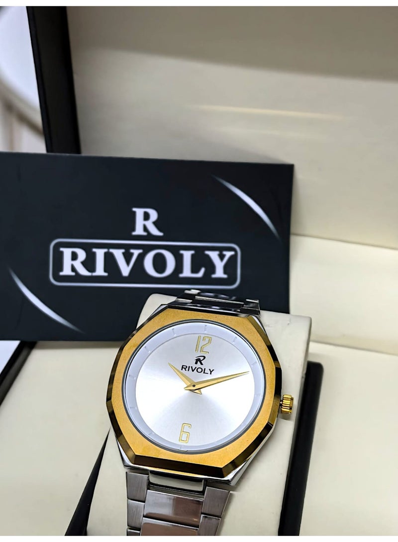 ريفولي ساعة يد للرجال من الستانلس ستيل بعرض انالوج وحركة كوارتز ، سهلة القراءة بتصميم عصري مقاوم للماء، ساعة يد كلاسيكية فاخرة . - Image 2