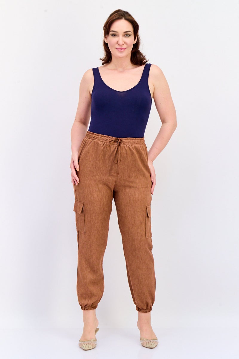 KOTON Women Regular Fit Textured Cargo Pants, Brown - Image 4