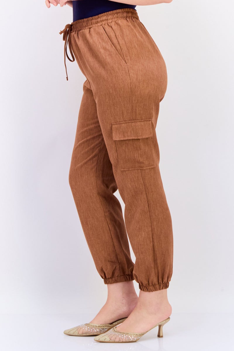 KOTON Women Regular Fit Textured Cargo Pants, Brown - Image 2