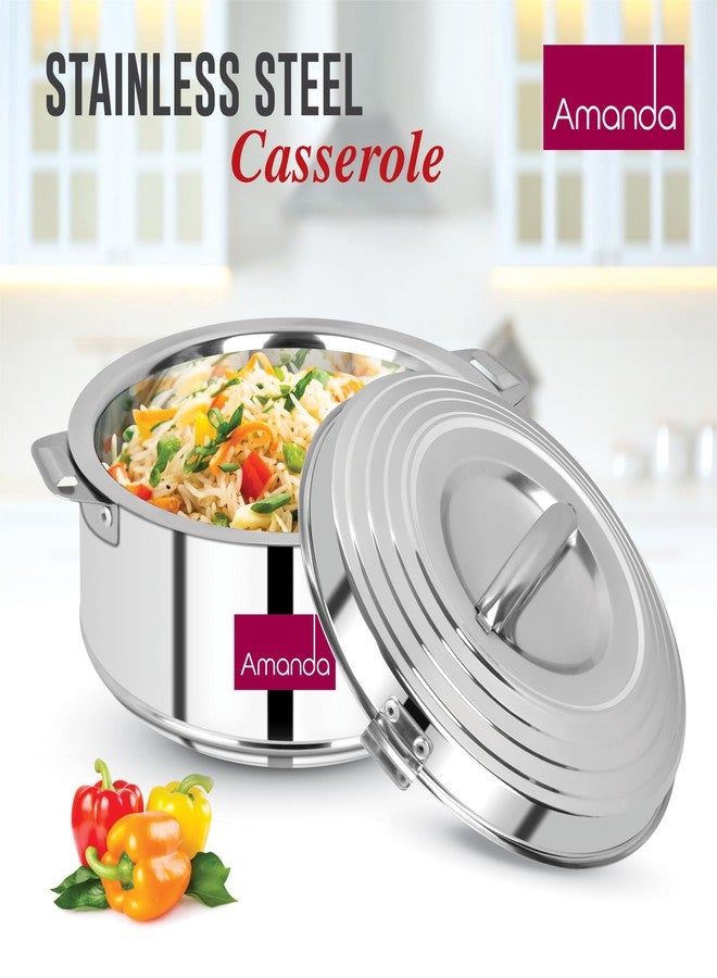 Amanda Stainless Steel Casserole Set of 3 (1000ml, 2000ml & 3000ml) – Hot Pot for Roti, Sabji & Biryani | Durable & Rust-Free | Ideal for Daily Use & Gifting (Round) - Image 2