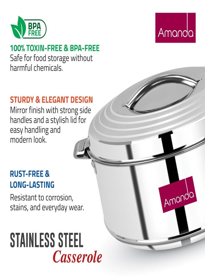 Amanda Stainless Steel Casserole Set of 3 (1000ml, 2000ml & 3000ml) – Hot Pot for Roti, Sabji & Biryani | Durable & Rust-Free | Ideal for Daily Use & Gifting (Round) - Image 5