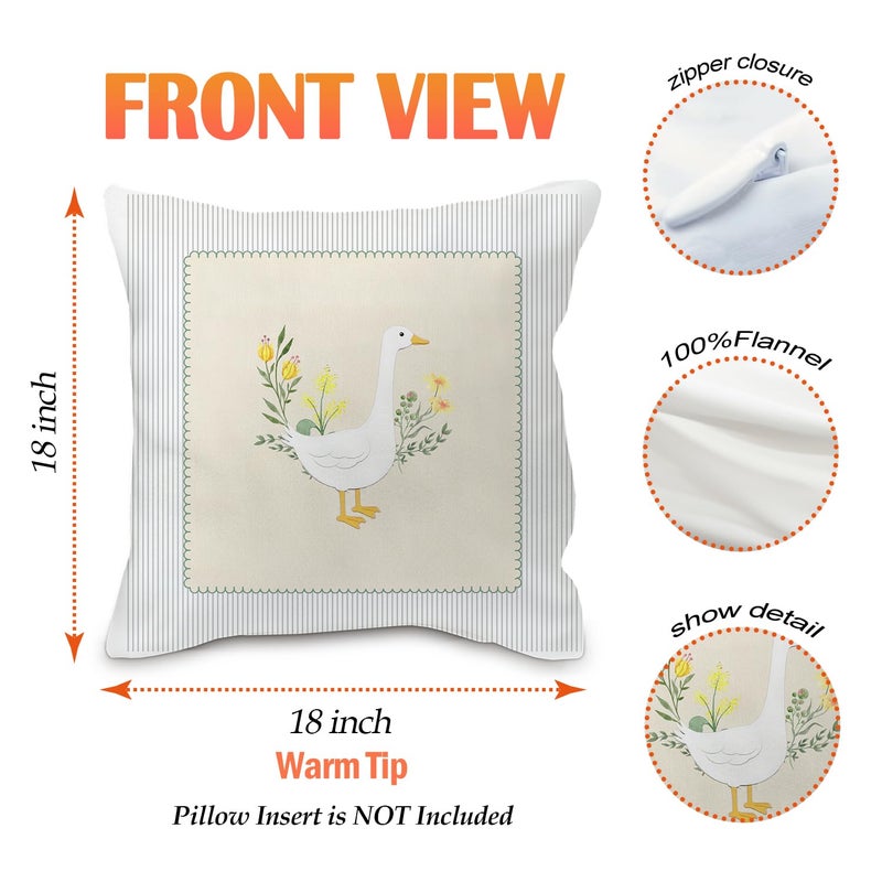 Nvotell Goose Floral Pillow Covers 18x18, Goose Nursery Decor, Vintage Flower Cute Geese Decorative Throw Pillow Case Covers for Baby Little Girls Room Bedroom, Set of 2 - Image 5