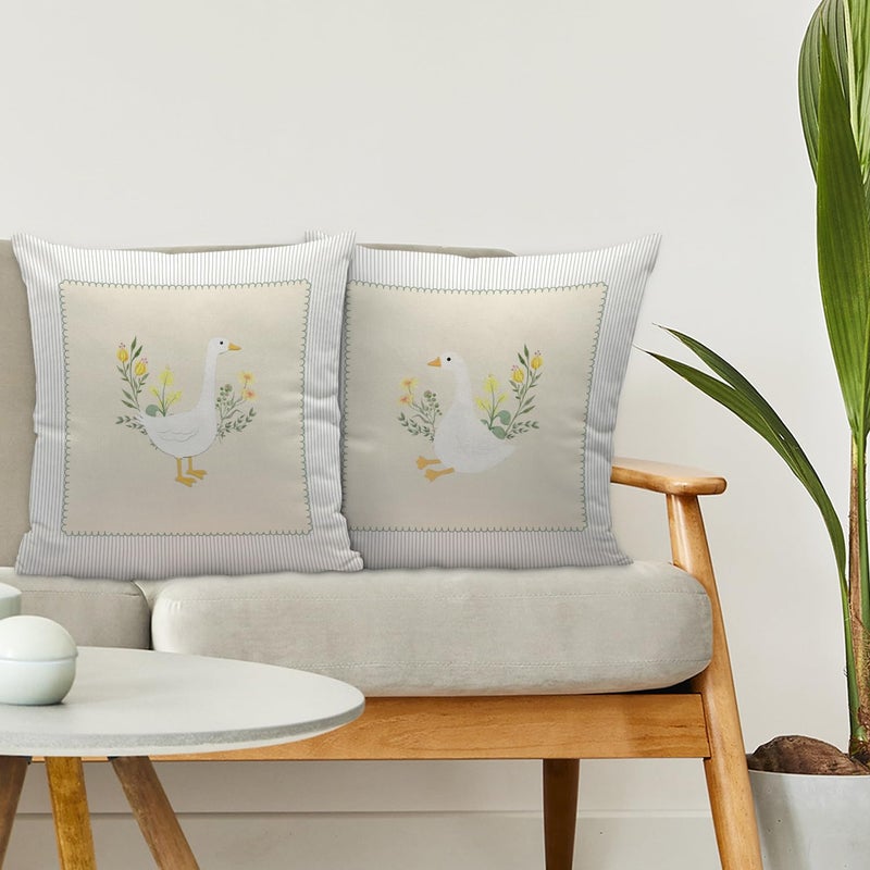 Nvotell Goose Floral Pillow Covers 18x18, Goose Nursery Decor, Vintage Flower Cute Geese Decorative Throw Pillow Case Covers for Baby Little Girls Room Bedroom, Set of 2 - Image 3