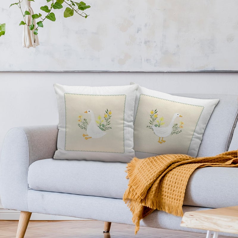 Nvotell Goose Floral Pillow Covers 18x18, Goose Nursery Decor, Vintage Flower Cute Geese Decorative Throw Pillow Case Covers for Baby Little Girls Room Bedroom, Set of 2 - Image 2
