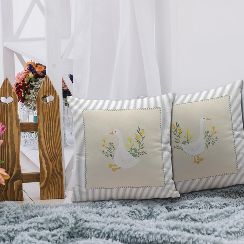 Nvotell Goose Floral Pillow Covers 18x18, Goose Nursery Decor, Vintage Flower Cute Geese Decorative Throw Pillow Case Covers for Baby Little Girls Room Bedroom, Set of 2 - Image 4