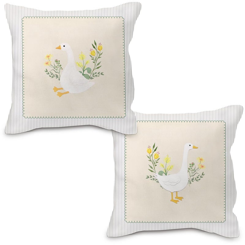 Nvotell Goose Floral Pillow Covers 18x18, Goose Nursery Decor, Vintage Flower Cute Geese Decorative Throw Pillow Case Covers for Baby Little Girls Room Bedroom, Set of 2 - Image 1