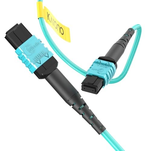 Karono 10ft/3M MPO to MPO Fiber Patch Cable, Nissin Japan Connectors, 8 Fibers OM3 Type B, Multi-Mode, QSFP+ & QSFP28 Transceiver Compatibility, MTP Compatible, LSZH Jacket, Aqua - Image 1