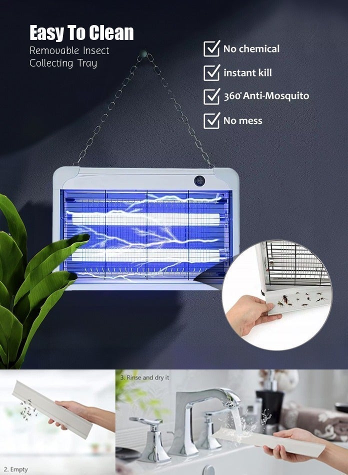 20W Electric Flying Insect Killer Hangable Mosquito Killer Lamp Bug Zapper with UV Light Indoor Outdoor Fly Trap Electric Pest Control for Home Kitchen Garden Balcony